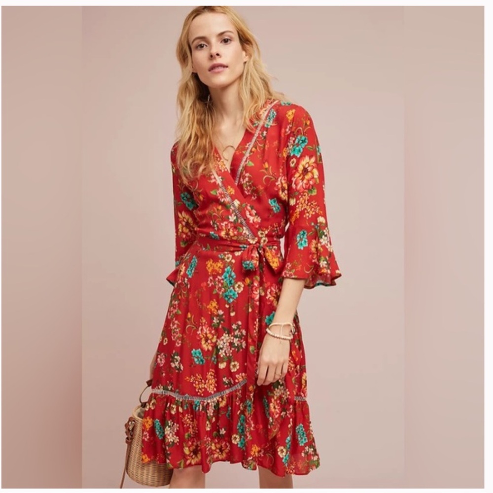 FARM RIO Red Summer wrap dress